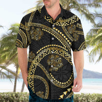 Hawaiian Kakau Art and Hisbiscus Tattoo Hawaiian Shirt Tribal Pattern-Gold Style - Polynesian Pride