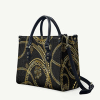 Hawaiian Kakau Art and Hisbiscus Tattoo Leather Bag Tribal Pattern-Gold Style LT03 Black - Polynesian Pride