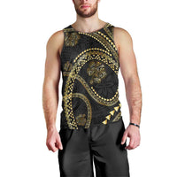 Hawaiian Kakau Art and Hisbiscus Tattoo Men Tank Top Tribal Pattern-Gold Style - Polynesian Pride