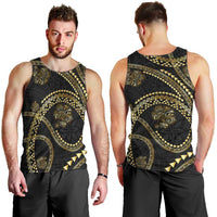 Hawaiian Kakau Art and Hisbiscus Tattoo Men Tank Top Tribal Pattern-Gold Style - Polynesian Pride