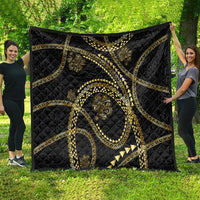 Hawaiian Kakau Art and Hisbiscus Tattoo Quilt Tribal Pattern-Gold Style - Polynesian Pride