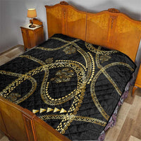 Hawaiian Kakau Art and Hisbiscus Tattoo Quilt Tribal Pattern-Gold Style - Polynesian Pride