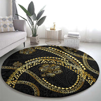 Hawaiian Kakau Art and Hisbiscus Tattoo Round Carpet Tribal Pattern-Gold Style - Polynesian Pride