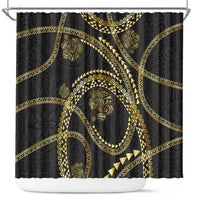 Hawaiian Kakau Art and Hisbiscus Tattoo Shower Curtain Tribal Pattern-Gold Style - Polynesian Pride