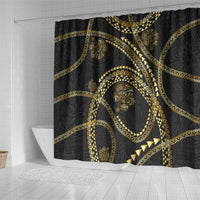 Hawaiian Kakau Art and Hisbiscus Tattoo Shower Curtain Tribal Pattern-Gold Style - Polynesian Pride