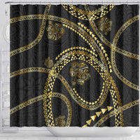 Hawaiian Kakau Art and Hisbiscus Tattoo Shower Curtain Tribal Pattern-Gold Style - Polynesian Pride