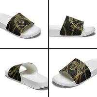 Hawaiian Kakau Art and Hisbiscus Tattoo Slide Sandals Tribal Pattern-Gold Style - Polynesian Pride