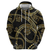 Hawaiian Kakau Art and Hisbiscus Tattoo Zip Hoodie Tribal Pattern-Gold Style - Polynesian Pride