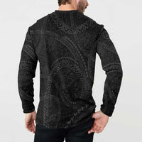 Hawaiian Kakau Art and Hisbiscus Tattoo Button Sweatshirt Tribal Pattern-Black Gradient Style - Polynesian Pride