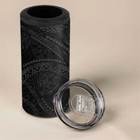 Hawaiian Kakau Art and Hisbiscus Tattoo 4 in 1 Can Cooler Tumbler Tribal Pattern-Black Gradient Style - Polynesian Pride