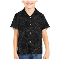 Hawaiian Kakau Art and Hisbiscus Tattoo Family Matching Mermaid Dress and Hawaiian Shirt Tribal Pattern-Black Gradient Style - Polynesian Pride