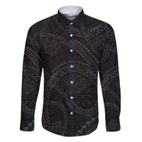 Hawaiian Kakau Art and Hisbiscus Tattoo Family Matching Off Shoulder Maxi Dress and Hawaiian Shirt Tribal Pattern-Black Gradient Style - Polynesian Pride