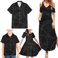 Hawaiian Kakau Art and Hisbiscus Tattoo Family Matching Summer Maxi Dress and Hawaiian Shirt Tribal Pattern-Black Gradient Style - Polynesian Pride
