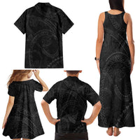 Hawaiian Kakau Art and Hisbiscus Tattoo Family Matching Tank Maxi Dress and Hawaiian Shirt Tribal Pattern-Black Gradient Style - Polynesian Pride