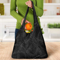 Hawaiian Kakau Art and Hisbiscus Tattoo Grocery Bag Tribal Pattern-Black Gradient Style LT03 - Polynesian Pride