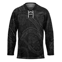 Hawaiian Kakau Art and Hisbiscus Tattoo Hockey Jersey Tribal Pattern-Black Gradient Style - Polynesian Pride