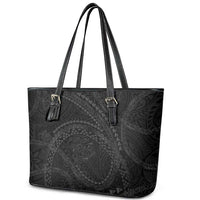 Hawaiian Kakau Art and Hisbiscus Tattoo Leather Tote Bag Tribal Pattern-Black Gradient Style - Polynesian Pride