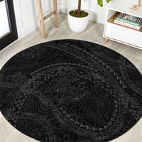 Hawaiian Kakau Art and Hisbiscus Tattoo Round Carpet Tribal Pattern-Black Gradient Style - Polynesian Pride