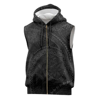 Hawaiian Kakau Art and Hisbiscus Tattoo Sleeveless Zip Hoodie Tribal Pattern-Black Gradient Style - Polynesian Pride