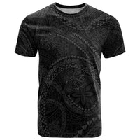 Hawaiian Kakau Art and Hisbiscus Tattoo T Shirt Tribal Pattern-Black Gradient Style LT03 Black - Polynesian Pride