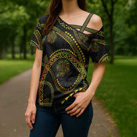 Hawaiian Kakau Art and Hisbiscus Tattoo Cross Shoulder Shirt Tribal Pattern-Reggae Style - Polynesian Pride