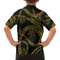 Hawaiian Kakau Art and Hisbiscus Tattoo Family Matching Long Sleeve Bodycon Dress and Hawaiian Shirt Tribal Pattern-Reggae Style - Polynesian Pride
