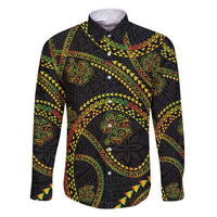 Hawaiian Kakau Art and Hisbiscus Tattoo Family Matching Long Sleeve Bodycon Dress and Hawaiian Shirt Tribal Pattern-Reggae Style - Polynesian Pride