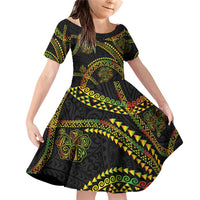 Hawaiian Kakau Art and Hisbiscus Tattoo Family Matching Off Shoulder Short Dress and Hawaiian Shirt Tribal Pattern-Reggae Style - Polynesian Pride