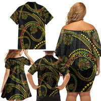 Hawaiian Kakau Art and Hisbiscus Tattoo Family Matching Off Shoulder Short Dress and Hawaiian Shirt Tribal Pattern-Reggae Style - Polynesian Pride