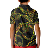 Hawaiian Kakau Art and Hisbiscus Tattoo Kid Polo Shirt Tribal Pattern-Reggae Style - Polynesian Pride