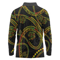 Hawaiian Kakau Art and Hisbiscus Tattoo Long Sleeve Polo Shirt Tribal Pattern-Reggae Style - Polynesian Pride