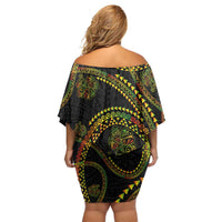 Hawaiian Kakau Art and Hisbiscus Tattoo Off Shoulder Short Dress Tribal Pattern-Reggae Style - Polynesian Pride