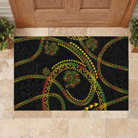 Hawaiian Kakau Art and Hisbiscus Tattoo Rubber Doormat Tribal Pattern-Reggae Style LT03 Black - Polynesian Pride