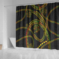 Hawaiian Kakau Art and Hisbiscus Tattoo Shower Curtain Tribal Pattern-Reggae Style - Polynesian Pride