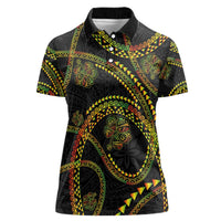 Hawaiian Kakau Art and Hisbiscus Tattoo Women Polo Shirt Tribal Pattern-Reggae Style LT03 Female Black - Polynesian Pride