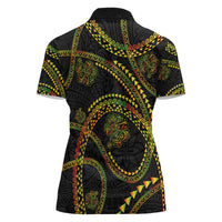 Hawaiian Kakau Art and Hisbiscus Tattoo Women Polo Shirt Tribal Pattern-Reggae Style LT03 - Polynesian Pride