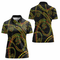 Hawaiian Kakau Art and Hisbiscus Tattoo Women Polo Shirt Tribal Pattern-Reggae Style LT03 - Polynesian Pride
