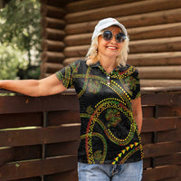 Hawaiian Kakau Art and Hisbiscus Tattoo Women Polo Shirt Tribal Pattern-Reggae Style LT03 - Polynesian Pride