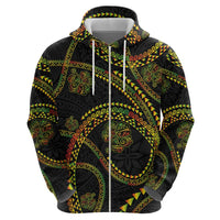 Hawaiian Kakau Art and Hisbiscus Tattoo Zip Hoodie Tribal Pattern-Reggae Style - Polynesian Pride