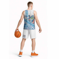 Hawaiian Abstract Sea Turtle Basketball Jersey Polynesian Tapa Art and Kakau Tattoo White WaterColor - Polynesian Pride