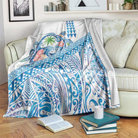 Hawaiian Abstract Sea Turtle Blanket Polynesian Tapa Art and Kakau Tattoo White WaterColor - Polynesian Pride