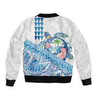 Hawaiian Abstract Sea Turtle Bomber Jacket Polynesian Tapa Art and Kakau Tattoo White WaterColor - Polynesian Pride