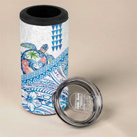 Hawaiian Abstract Sea Turtle 4 in 1 Can Cooler Tumbler Polynesian Tapa Art and Kakau Tattoo White WaterColor - Polynesian Pride