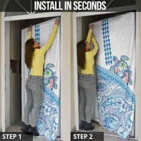 Hawaiian Abstract Sea Turtle Door Cover Polynesian Tapa Art and Kakau Tattoo White WaterColor - Polynesian Pride