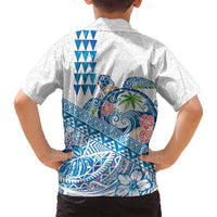 Hawaiian Abstract Sea Turtle Family Matching Long Sleeve Bodycon Dress and Hawaiian Shirt Polynesian Tapa Art and Kakau Tattoo White WaterColor - Polynesian Pride