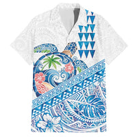 Hawaiian Abstract Sea Turtle Family Matching Long Sleeve Bodycon Dress and Hawaiian Shirt Polynesian Tapa Art and Kakau Tattoo White WaterColor - Polynesian Pride