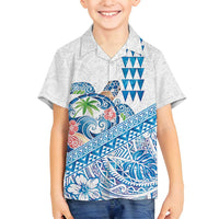 Hawaiian Abstract Sea Turtle Family Matching Long Sleeve Bodycon Dress and Hawaiian Shirt Polynesian Tapa Art and Kakau Tattoo White WaterColor - Polynesian Pride