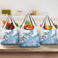 Hawaiian Abstract Sea Turtle Grocery Bag Polynesian Tapa Art and Kakau Tattoo White WaterColor - Polynesian Pride
