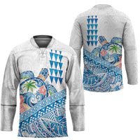 Hawaiian Abstract Sea Turtle Hockey Jersey Polynesian Tapa Art and Kakau Tattoo White WaterColor - Polynesian Pride