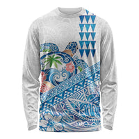 Hawaiian Abstract Sea Turtle Long Sleeve Shirt Polynesian Tapa Art and Kakau Tattoo White WaterColor - Polynesian Pride